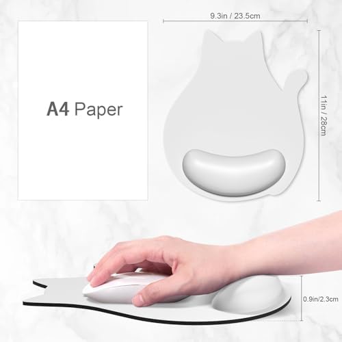 Ergonomic Mouse Pad with Wrist Rest, Cute Cat Memory Foam Padded Pain Relief Non-Slip Wrist Support Mouse Mat for Gaming Work Computer Laptop, Funny Office Supplies Desk Accessory, Space Gray