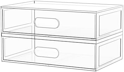 Clear Stackable Makeup Organizer with Drawer, 12''W Acrylic Storage Drawers