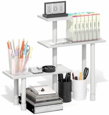 Furinno Turn-N-Tube Desk Organizers and Accessories, 3-Tier Desktop Organizer, Adjustable Desk Shelf, for Home Office, Study Room, Dorm Room, Organizers and Storage, White