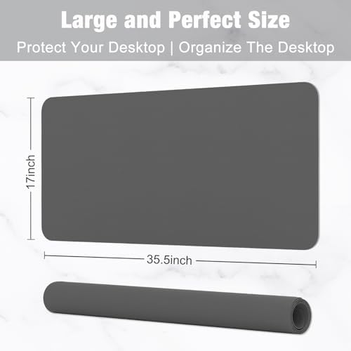 Hsurbtra Desk Pad, 35.5" x 17" PU Leather Desk Mat, XXL Extended Mouse Pad, Waterproof Desktop Blotter Protector, Non-Slip Ultra Thin Large Laptop Keyboard Writing Mat for Office Home, Dark Gray