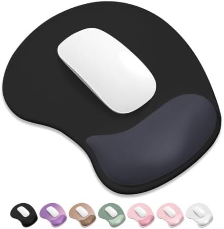 ITNRSIIET Ergonomic Mouse Pad, Cushioned Gel Wrist Rest, Non-Slip Base, Smooth Surface, Compatible with All Mice for Office & Gaming, Desk Accessory, 9.5 x 8.2 inch, Black Gray