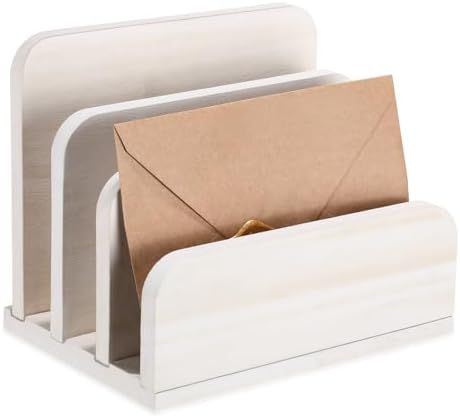 Briwooody Wooden Mail Organizer 3 Slots Mail Holder, White
