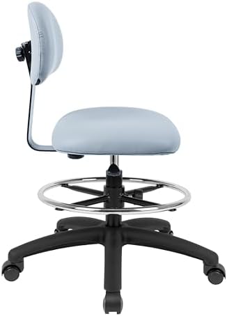 FSS Series Square seat (19"-27") seat Height Chair. Vinyl-for Office, Garage, Desk, Shop, Computer, Doctor, Medical, Easy to Clean! 18" Footring (Gray, Mid Stool, Self Braking Casters)