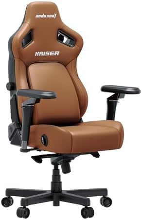 Anda Seat Kaiser 4 Large Gaming Chair for Adults - Ergonomic Brown PVC Leather Gaming Seat with 6D Armrest, Comfortable Office Chair with Lumbar Support, Heavy Duty Wide Computer Seat
