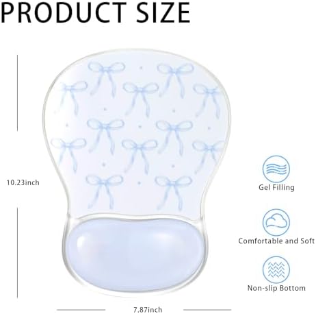 Blue Bow Mouse Pad with Gel Wrist Rest Support - Ergonomic Cooling Mousepad