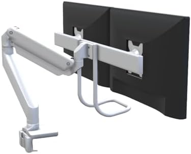 UPLIFT DESK Crestview Align Dual Monitor Arm - Gas Spring Monitor Mount with Adjustment Handle Fits 13-32” Inch Displays, VESA Compatible, Clamp or Grommet Mounting, Fits Standing Desks (White)