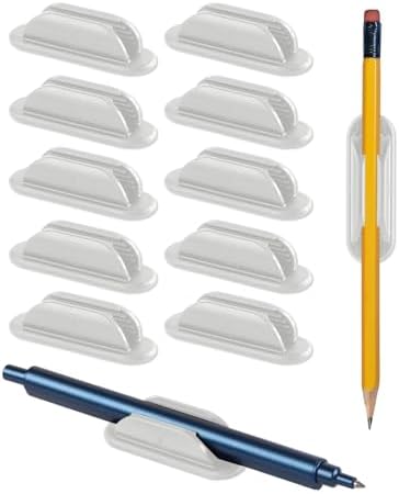 Tiizze Adhesive Pencil Holders for Desk Set of 10 - Silicone Pen Holder with 15 PCS Adhesive Pads - Flexible Pencil Holder for Office Essentials Accessories and Teacher Supplies, White
