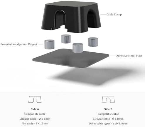 Magnetic Cable Organizer – Desktop Multipurpose Cord Keeper & Cable Management Clip for Home & Office (Black Block 20Pcs)