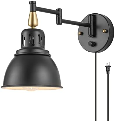 TRLIFE Dimmable Swing Arm Wall Lights with Plug in Cord Wall Mounted Light Industrial Wall Sconce , E26 Base, UL Listed(1 Pack)