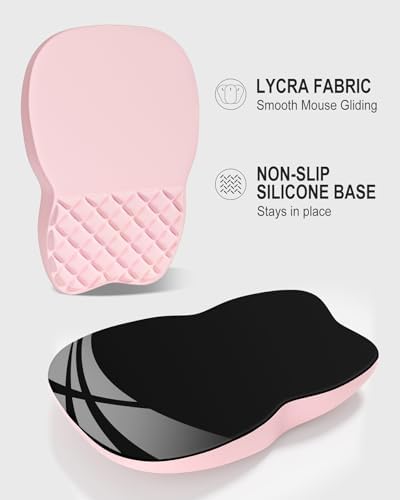 Auhoahsil Ergonomic Mouse Pad with Wrist Rest, Comfortable Slope Computer Mouse Mat with Wrist Support, Memory Foam Filling, Non-Slip Silicone Base, Pain Relief for Gaming Work, 8" x 12", Light Pink