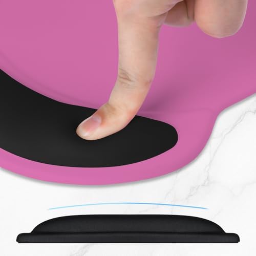 ITNRSIIET Ergonomic Mouse Pad with Comfort Gel Wrist Rest, Non-Slip PU Base, Smooth Textured Surface, Reduces Hand Fatigue & Wrist Pain, 8.7 x 7.2 Inch for Office Gaming Home, Black-Pink Contrast