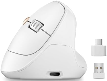 Ergonomic Vertical Wireless Mouse, 57°, Small/Medium Hands, White