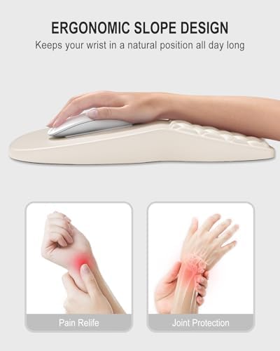 Auhoahsil Ergonomic Mouse Pad with Wrist Rest, Comfortable Slope Computer Mouse Mat with Wrist Support, Memory Foam Filling, Non-Slip Silicone Base, Pain Relief, for Gaming & Work, 8 x 12 in, Beige