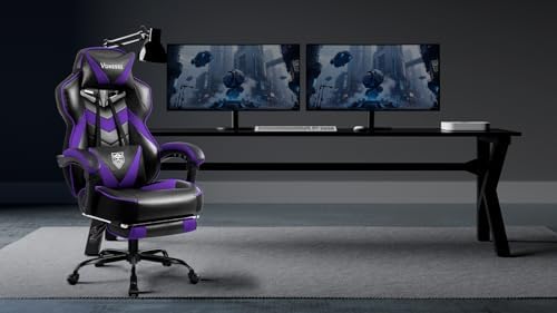 Vonesse Gaming Chair, High Back Gaming Chair with Footrest and Massage, Gaming Chairs for Adults with Pocket Spring Cushion, Big and Tall Reclining Computer Chair with Lumbar Support (Purple/Black)
