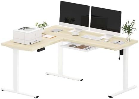 SANODESK Electric L-Shaped Corner Standing Desk with Drawer，63x55