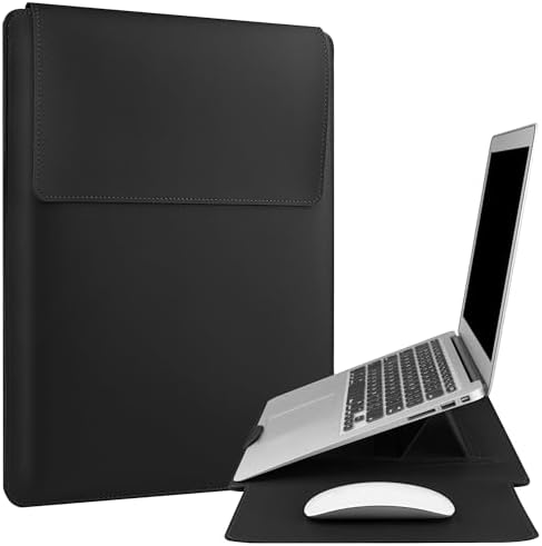 HoYiXi 13.3'' /13.6'' Laptop Sleeve Case Leather Bag with Stand Compatible with MacBook Pro 14/MacBook Air 13(M1 M2)/13.3'' Yoga/Dell XPS 13/HP/Matebook 14'' Laptop case, Black