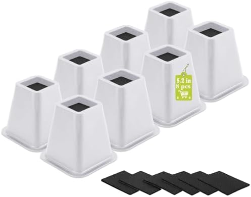 8 Pack Furniture Risers 6 Inch, Bed Risers Heavy Duty for Table Desk Couch Chair Sofa Cabinet Bed Frame Dorm, Square Table Leg Risers Lift Height 6", White