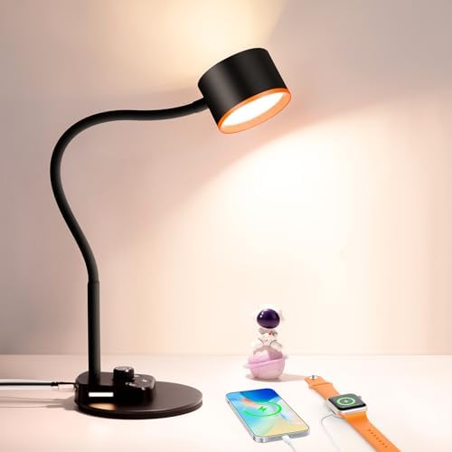 LiFMIRA Desk Lamp, LED Desk Lamp with USB C + A Charging Ports, Black