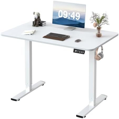Furmax Electric Height Adjustable Standing Desk Large 40 x 24 Inches Sit Stand up Desk Home Office Computer Desk Memory Preset with T-Shaped Metal Bracket, White