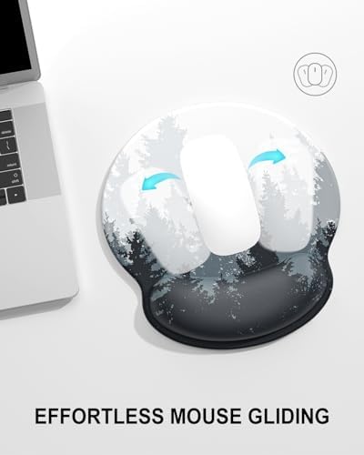 Auhoahsil Ergonomic Mouse Pad with Wrist Rest, Comfortable Silicone Non-Slip Computer Pain Relief Gel Mouse Mat with Wrist Support for Gaming, Work, Office, Women & Men, Cute Pattern, Misty Forest