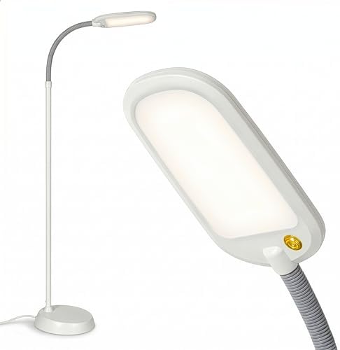 Brightech Litespan LED 2nd Edition Reading Floor Lamp with Cool, Soft & Warm White LED's - Built-in Dimmer - Adjustable Design Pivots in Any Direction - Energy Saving 12 Watts - Alpine White