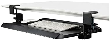 Kantek Clamp On Under Desk Ergonomic Computer Keyboard Tray Holder, Adjustable Tray Slides Out with Tilt Control, Easy Mounting, 20" x 12.25", Black