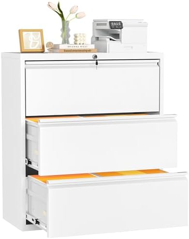 INTERGREAT Lateral File Cabinet 3 Drawer, Metal File Cabinets for Home Office, Locking File Cabinet for Letter/Legal/F4/A4 Size Hanging Files, Easy Assembly, White