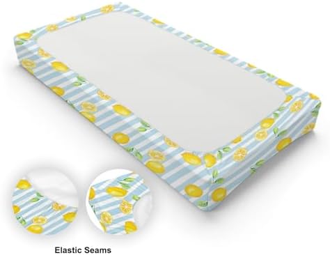 Summer Lemon Leaves Stripes Pattern Baby Changing Pad Cover, Unisex Fruits Nursery Diaper Changing Table Pad Mat Sheet for Boys Girls-16x32