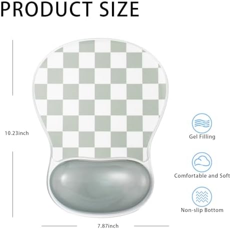 Checkered Mouse Pad with Gel Wrist Rest Support, Green Ergonomic Mousepad