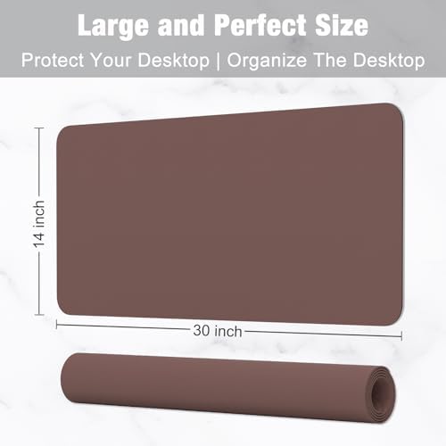 Hsurbtra Desk Pad, 30" x 14" PU Leather Desk Mat, XL Extended Mouse Pad, Waterproof Desktop Blotter Protector, Non-Slip Ultra Thin Large Laptop Keyboard Writing Mat for Office Home, Dark Oak