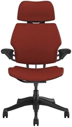 Humanscale Freedom Office Chair with Headrest - Ergonomic Work Chair with Standard Height Adjustable Duron Arms - Wheels for Hard Flooring - Graphite Frame with Parma Red Corde 4 Fabric