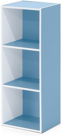Furinno LUDER Book Shelf, 3-Cube Bookshelf, Bookcase with Open Shelves, 9.3 x 12 x 31.5, Easy Assembly, for Living Room, Bedroom, Home Office, White/Light Blue