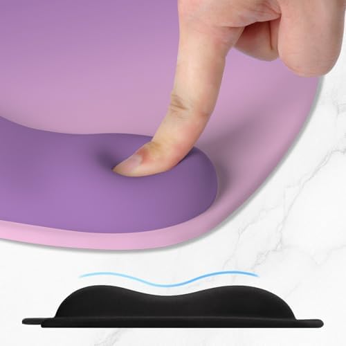 ITNRSIIET Ergonomic Mouse Pad, Cushioned Gel Wrist Rest, Non-Slip Base, Smooth Surface, Cute Multi-Color, 9.5 x 8.2 in, Purple Pink