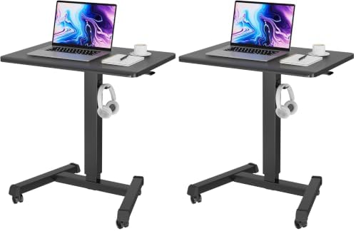 BONTEC Mobile Standing Desk Adjustable Height,Rolling Laptop Cart with Hook (Pack of 2)
