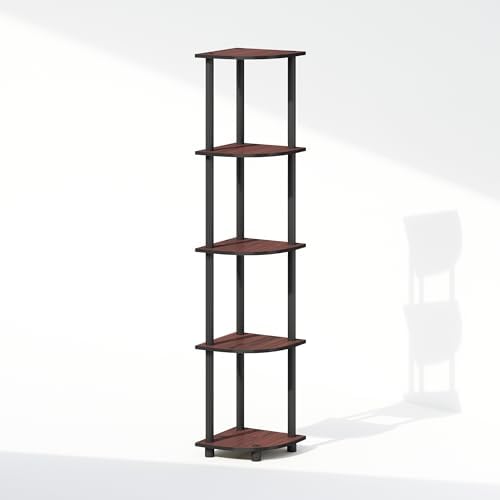 Furinno Turn-N-Tube Storage Shelves, 5-Tier Book Shelf, Corner Shelf, Toolless Open Shelves, for Organization and Storage, Living Room, Home Office, Hallway, Bedroom, Dark Cherry