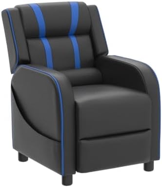 Costzon Kids Recliner, Gaming Recliner Chair w/Side Pockets, Footrest, Headrest & Lumbar Support for Kids Room & Play Room, Adjustable Racing Style Leather Sofa for Children Boys Girls (Blue, Black)