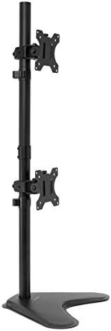 Mount-It! Vertical Dual Monitor Stand, Freestanding Stacked Monitor Mount for 2 Screens 17–32", Height Adjustable, Tilt Swivel Rotate, Portrait or Landscape, Holds 17.6 lbs per Arm, No Desk Clamp Needed