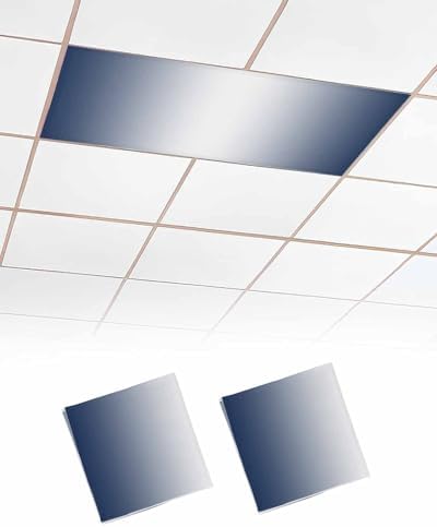 Dark Blue White Minimalist Geometric Striped Magnetic Fluorescent Light Covers for Ceiling Lights 2 x 4 Feet, Office Classroom Kitchen Drop Ceiling Light Covers Lighting Filters Shade Panel 2 Packs
