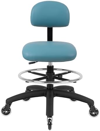 FSS Series Square seat (20"-28") seat Height Chair. Vinyl-for Office, Garage, Desk, Shop, Computer, Doctor, Medical, Easy to Clean! 18" Footring (Aqua, Mid Stool, Rubber Roller Casters)