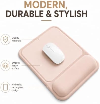 eulps Ergonomic Mouse Pad with Wrist Rest, Gel Mousepad with Soft Wrist Support, Non-Slip PU Base, Smooth Surface Mouse Pad for Wrist Pain Relief, Computer Laptop Office Home & Gaming (Nude Apricot)