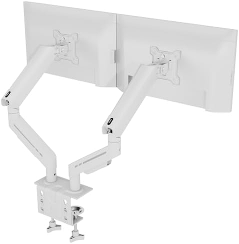 THEARK Dual Monitor Stand for Desk - Dual Monitor Mount for 17-32 Inch Screens,Height Adjustable Dual Monitor Arm Desk Mount with Clamp and Grommet Base,75x75/100x100mm VESA Mount,Max 19.8 lbs,White