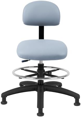 FSS Series Square seat Mid (19"-27") seat Height Chair. Vinyl-for Office, Garage, Desk, Shop, Computer, Doctor, Medical, Easy to Clean! 18" Footring (Gray, Mid Stool, Glides)