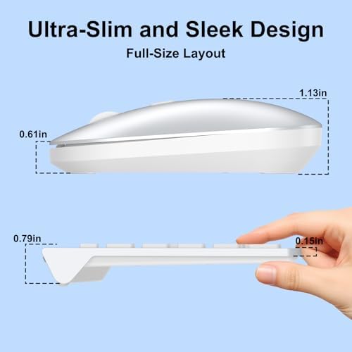 Ergonomic Ultra Slim Wireless Keyboard and Mouse Combo,2.4G Lag-Free,Silver