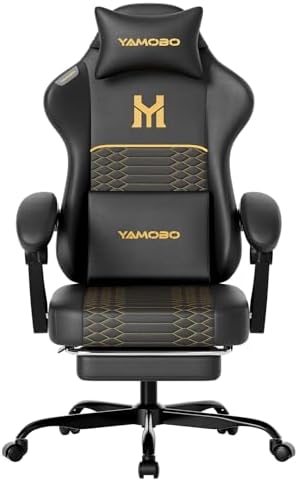 Gaming Chair with Footrest, Ergonomic Video Game Chair with Adjustable Lumbar and Headrest Massage Support,PU Leather High Back Recliner Comfortable for Office, Game and Study, Black