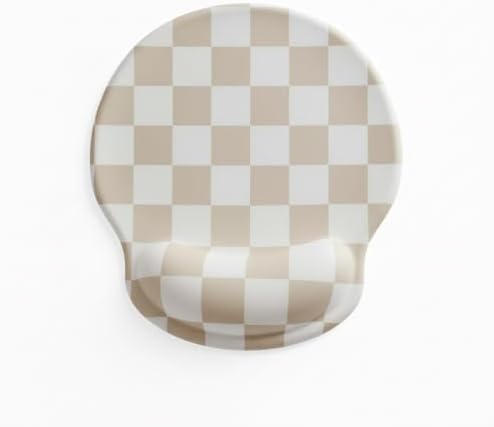 Ohocut Beige White Checkered Mouse Pad with Gel Wrist Rest, Wrist Support, Ergonomic Desk Accessories for Women, Office Laptop Gaming Decor, Cute Aesthetic Check Design
