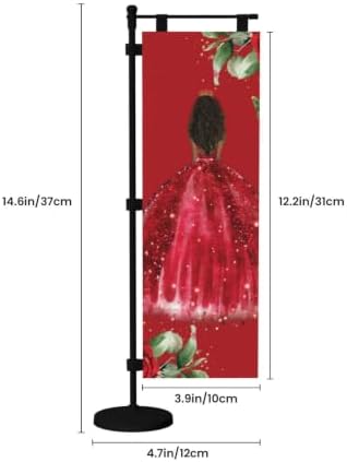 Red Roses Floral Brown Princess Dress Deluxe Desk Flag Set, 12 x 4 Inch Miniature Table Flag with 14" Pole & Stand Base