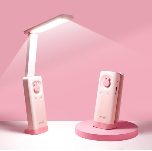 VAVOFO Cute Bunny Desk Lamp, Foldable LED Rechargeable Table Light, Eye-Caring Reading Lamp, 3 Color Modes & Dimmable, for Kids Girls Bedroom Study Dorm Room(Pink)