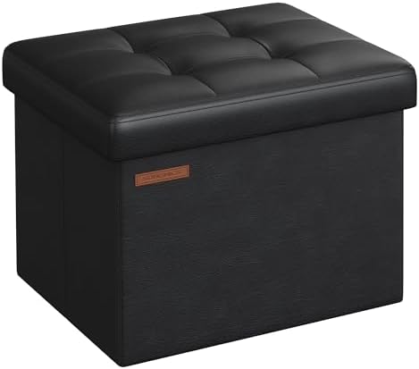 SONGMICS Small Folding Storage Ottoman, 12.2 x 16.1 x 12.2 Inches