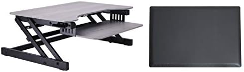 Rocelco 32" Height Adjustable Standing Desk Converter with Anti Fatigue Mat Bundle - Slide Out Retractable Keyboard Tray - Sit Stand Up Dual Monitor Riser - Computer Workstation - Gray (R ADRG-MAFM)