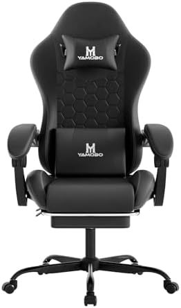 Gaming Chair, Computer Office Chair with Footrest, Adjustable Height & Backrest Gaming Chairs with Swivel for Adults, High Back PU Leather Ergonomic Chair with Lumbar Support, Black